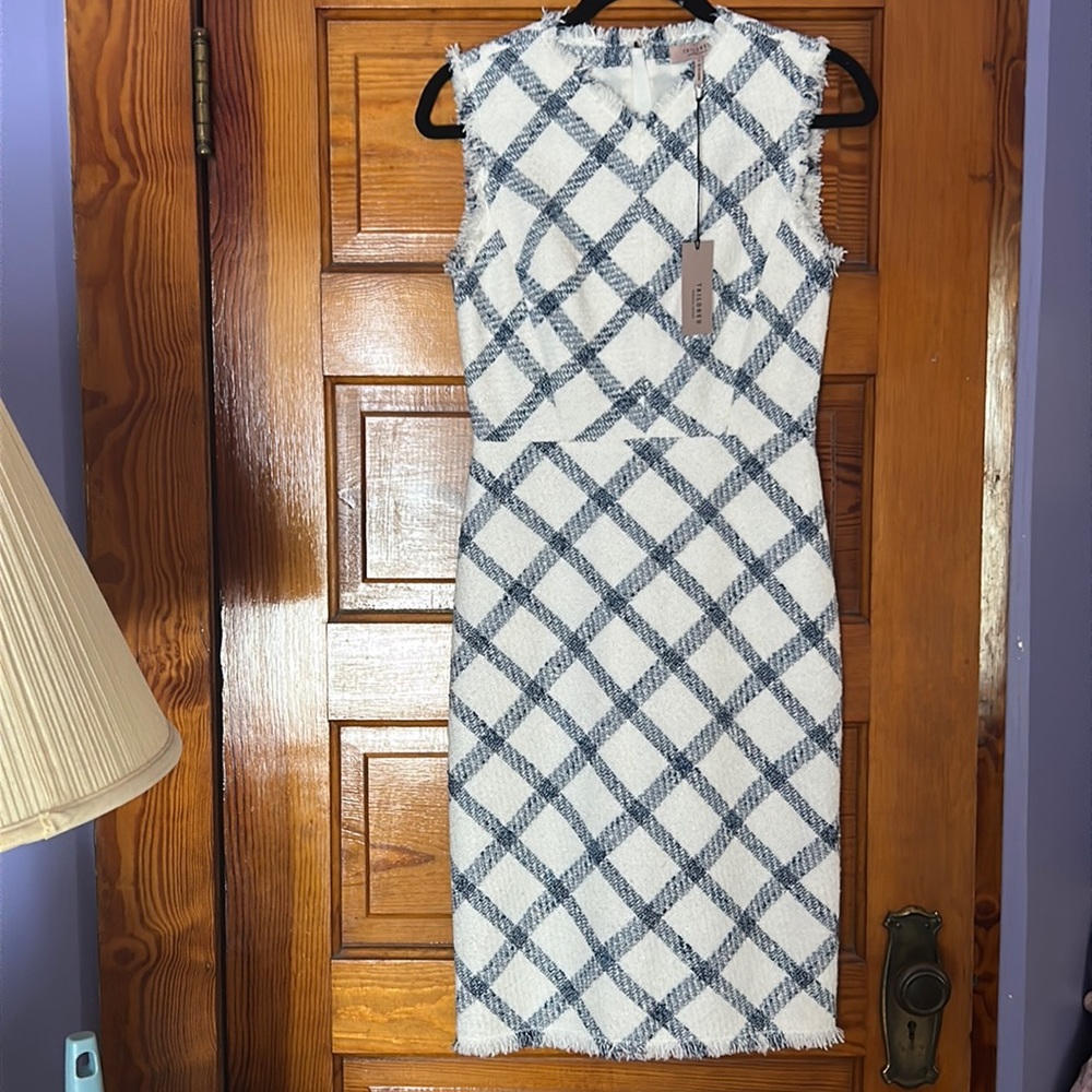 NWT Tailored by Rebecca Taylor - size 0 Tweed blue and white dress